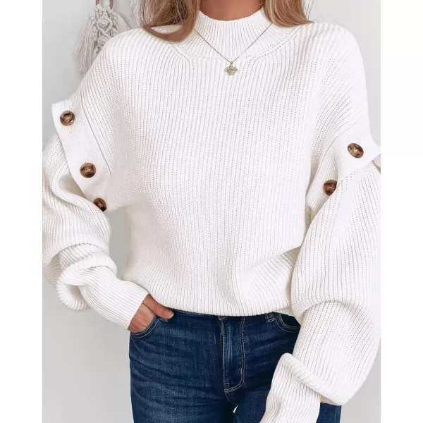imagePRETTYGARDEN Womens Knit Pullover Sweater 2024 Fall Fashion Clothes Long Sleeve Mock Neck Blouse TopsWhite