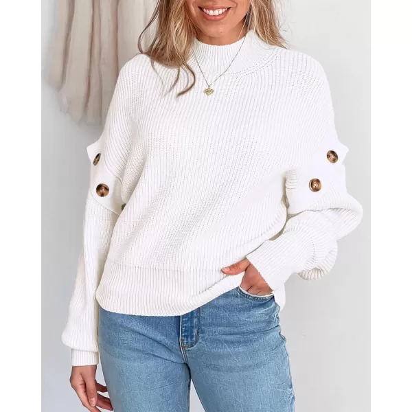 imagePRETTYGARDEN Womens Knit Pullover Sweater 2024 Fall Fashion Clothes Long Sleeve Mock Neck Blouse TopsWhite