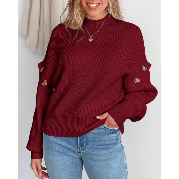 imagePRETTYGARDEN Womens Knit Pullover Sweater 2024 Fall Fashion Clothes Long Sleeve Mock Neck Blouse TopsWine Red