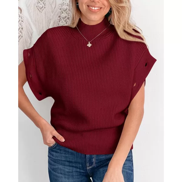 imagePRETTYGARDEN Womens Knit Pullover Sweater 2024 Fall Fashion Clothes Long Sleeve Mock Neck Blouse TopsWine Red