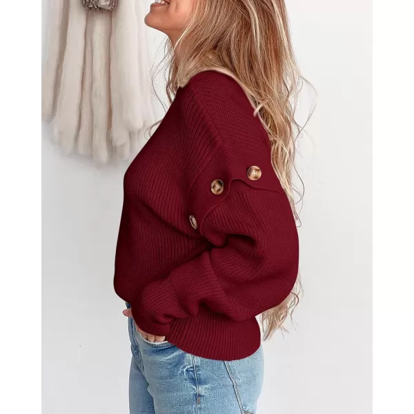 imagePRETTYGARDEN Womens Knit Pullover Sweater 2024 Fall Fashion Clothes Long Sleeve Mock Neck Blouse TopsWine Red