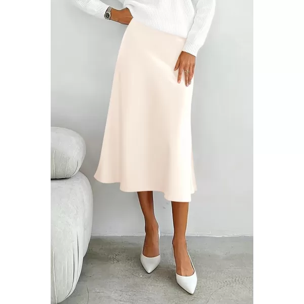 imagePRETTYGARDEN Womens Midi Skirts 2024 Summer Dressy Casual High Waisted Ruffle A Line Silk Satin SkirtsBeige