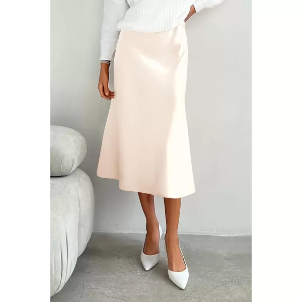 imagePRETTYGARDEN Womens Midi Skirts 2024 Summer Dressy Casual High Waisted Ruffle A Line Silk Satin SkirtsBeige