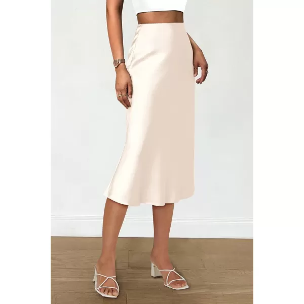imagePRETTYGARDEN Womens Midi Skirts 2024 Summer Dressy Casual High Waisted Ruffle A Line Silk Satin SkirtsBeige