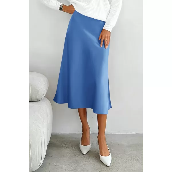 imagePRETTYGARDEN Womens Midi Skirts 2024 Summer Dressy Casual High Waisted Ruffle A Line Silk Satin SkirtsBlue
