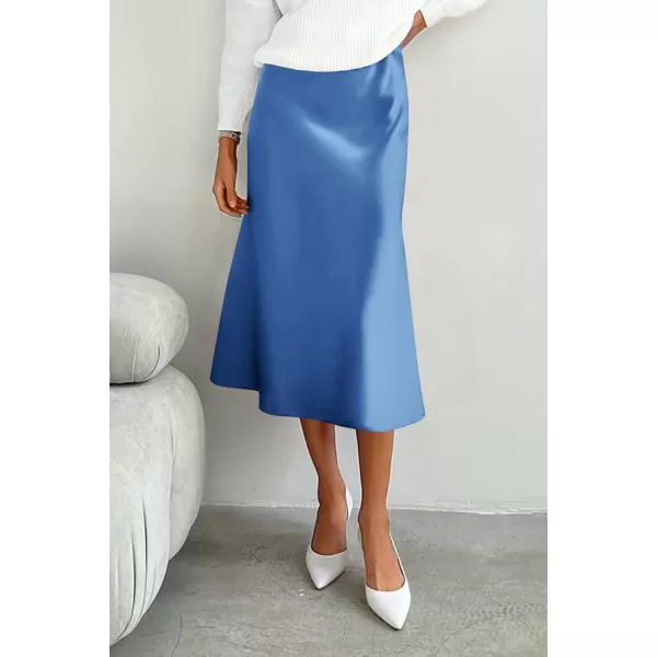 imagePRETTYGARDEN Womens Midi Skirts 2024 Summer Dressy Casual High Waisted Ruffle A Line Silk Satin SkirtsBlue