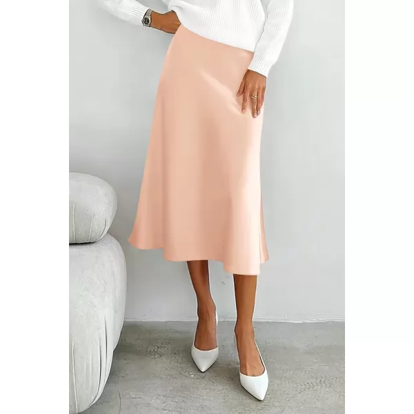 imagePRETTYGARDEN Womens Midi Skirts 2024 Summer Dressy Casual High Waisted Ruffle A Line Silk Satin SkirtsChampagne