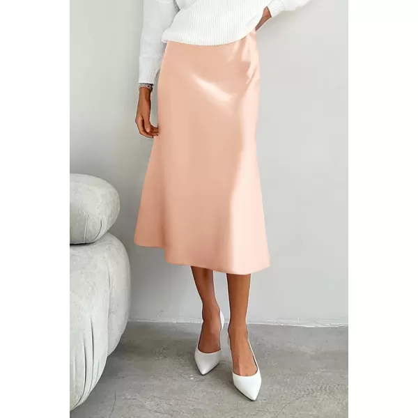 imagePRETTYGARDEN Womens Midi Skirts 2024 Summer Dressy Casual High Waisted Ruffle A Line Silk Satin SkirtsChampagne