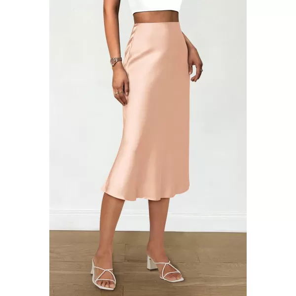 imagePRETTYGARDEN Womens Midi Skirts 2024 Summer Dressy Casual High Waisted Ruffle A Line Silk Satin SkirtsChampagne