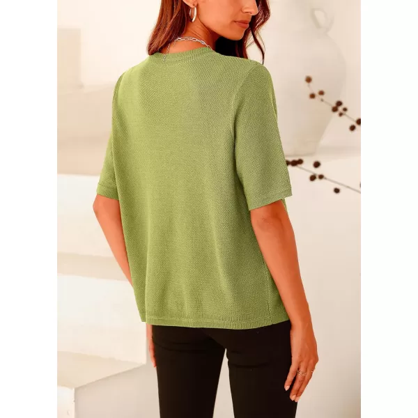imagePRETTYGARDEN Womens Summer Button Down Shirts Casual Short Sleeve Crew Neck Ribbed Knit Blouse Top CardigansAvocado Green