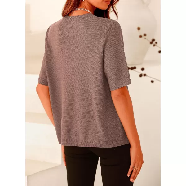 imagePRETTYGARDEN Womens Summer Button Down Shirts Casual Short Sleeve Crew Neck Ribbed Knit Blouse Top CardigansKhaki