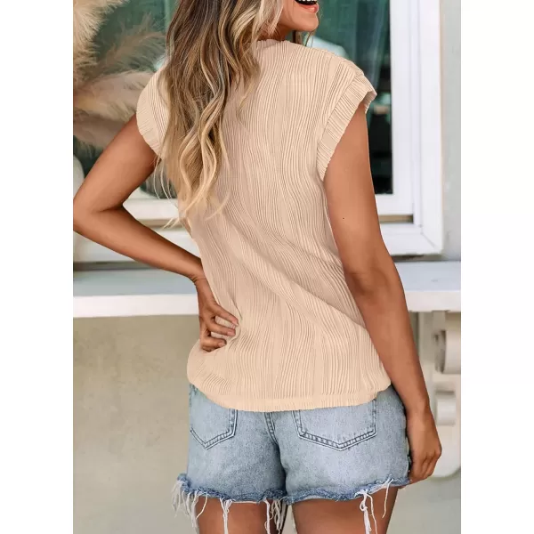 imagePRETTYGARDEN Womens Summer Going Out Tops Dressy Casual Crewneck Short Sleeve Textured Basic Cute Trendy T Shirts Tee BlouseApricot