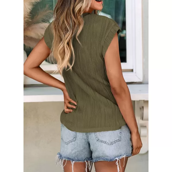 imagePRETTYGARDEN Womens Summer Going Out Tops Dressy Casual Crewneck Short Sleeve Textured Basic Cute Trendy T Shirts Tee BlouseArmy Green