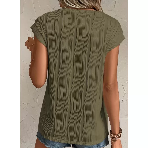 imagePRETTYGARDEN Womens Summer Going Out Tops Dressy Casual Crewneck Short Sleeve Textured Basic Cute Trendy T Shirts Tee BlouseArmy Green