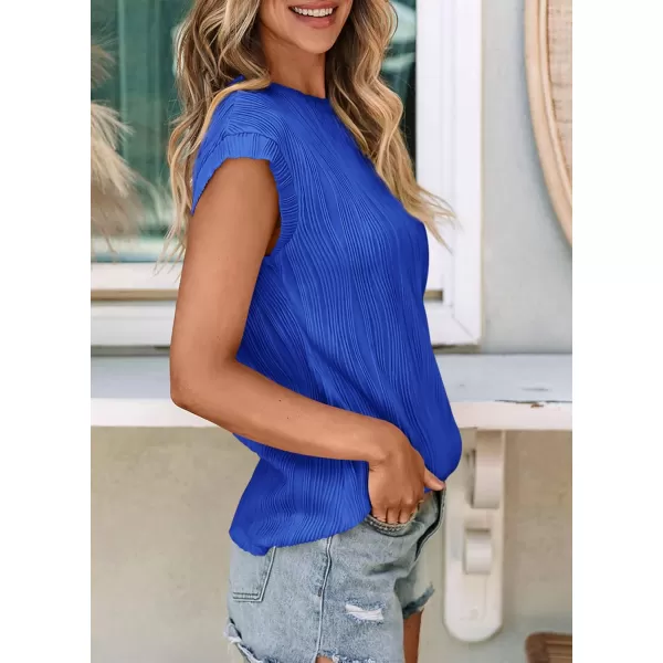 imagePRETTYGARDEN Womens Summer Going Out Tops Dressy Casual Crewneck Short Sleeve Textured Basic Cute Trendy T Shirts Tee BlouseBrilliant Blue
