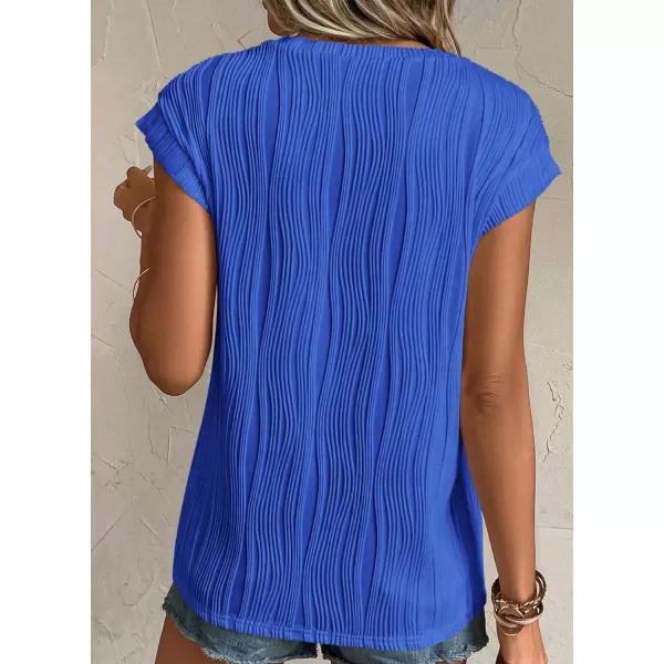 imagePRETTYGARDEN Womens Summer Going Out Tops Dressy Casual Crewneck Short Sleeve Textured Basic Cute Trendy T Shirts Tee BlouseBrilliant Blue