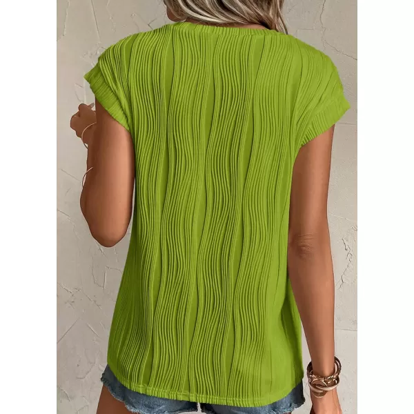 imagePRETTYGARDEN Womens Summer Going Out Tops Dressy Casual Crewneck Short Sleeve Textured Basic Cute Trendy T Shirts Tee BlouseGrass Green