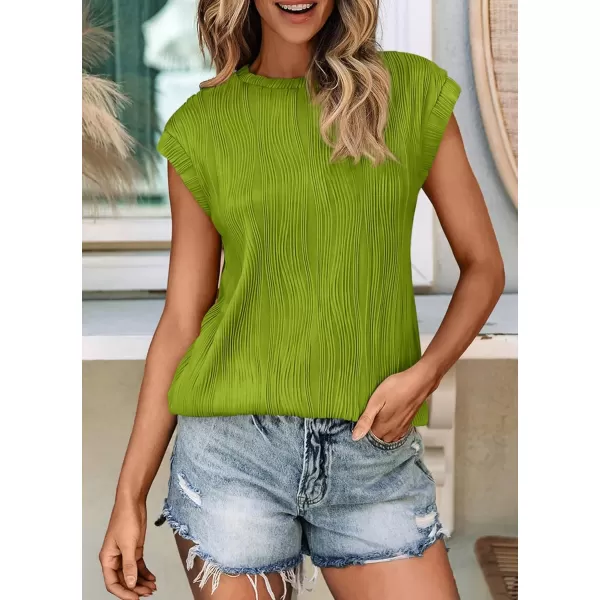 imagePRETTYGARDEN Womens Summer Going Out Tops Dressy Casual Crewneck Short Sleeve Textured Basic Cute Trendy T Shirts Tee BlouseGrass Green