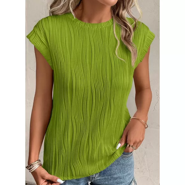 imagePRETTYGARDEN Womens Summer Going Out Tops Dressy Casual Crewneck Short Sleeve Textured Basic Cute Trendy T Shirts Tee BlouseGrass Green