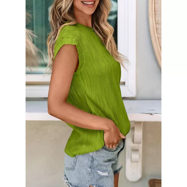 imagePRETTYGARDEN Womens Summer Going Out Tops Dressy Casual Crewneck Short Sleeve Textured Basic Cute Trendy T Shirts Tee BlouseGrass Green