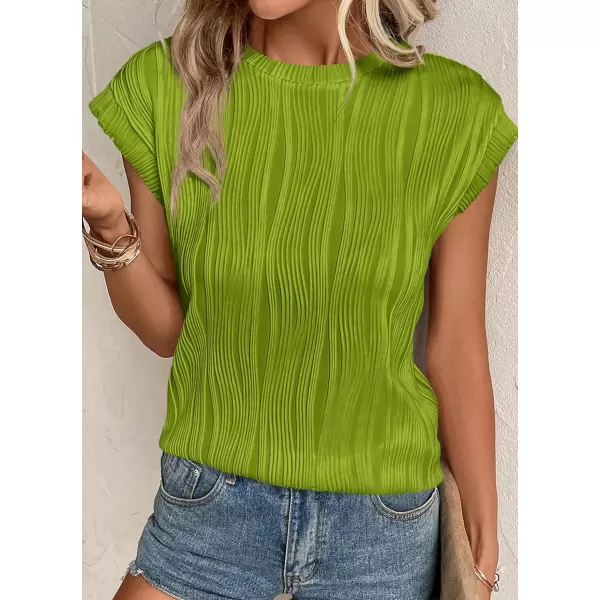imagePRETTYGARDEN Womens Summer Going Out Tops Dressy Casual Crewneck Short Sleeve Textured Basic Cute Trendy T Shirts Tee BlouseGrass Green