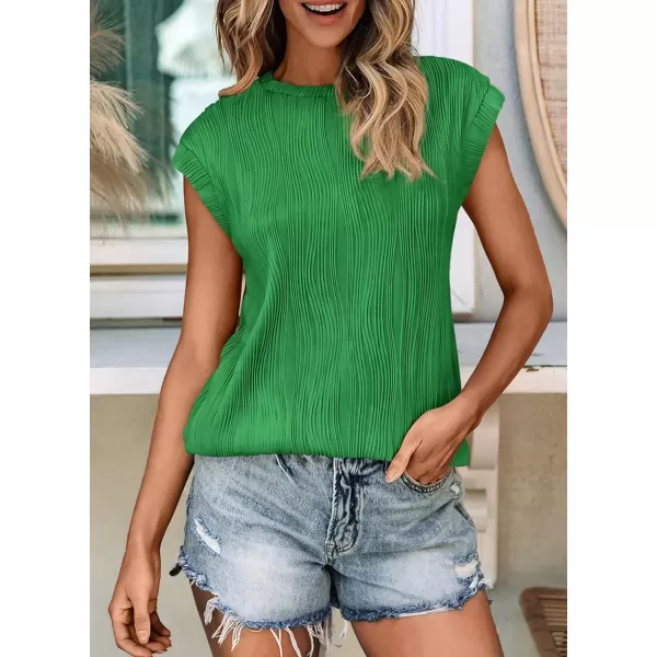 imagePRETTYGARDEN Womens Summer Going Out Tops Dressy Casual Crewneck Short Sleeve Textured Basic Cute Trendy T Shirts Tee BlouseGreen