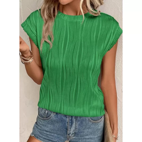 imagePRETTYGARDEN Womens Summer Going Out Tops Dressy Casual Crewneck Short Sleeve Textured Basic Cute Trendy T Shirts Tee BlouseGreen