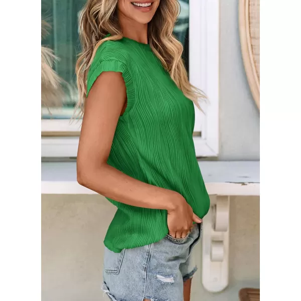 imagePRETTYGARDEN Womens Summer Going Out Tops Dressy Casual Crewneck Short Sleeve Textured Basic Cute Trendy T Shirts Tee BlouseGreen