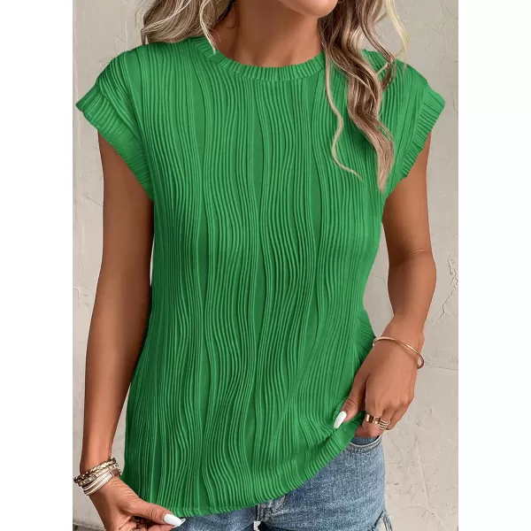 imagePRETTYGARDEN Womens Summer Going Out Tops Dressy Casual Crewneck Short Sleeve Textured Basic Cute Trendy T Shirts Tee BlouseGreen