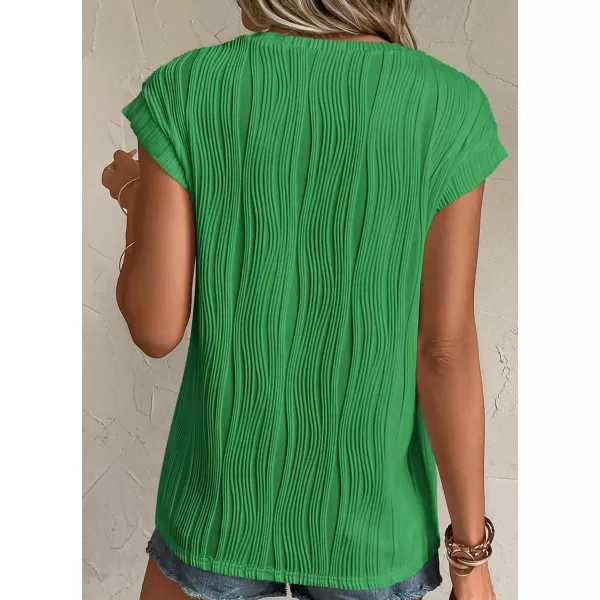 imagePRETTYGARDEN Womens Summer Going Out Tops Dressy Casual Crewneck Short Sleeve Textured Basic Cute Trendy T Shirts Tee BlouseGreen