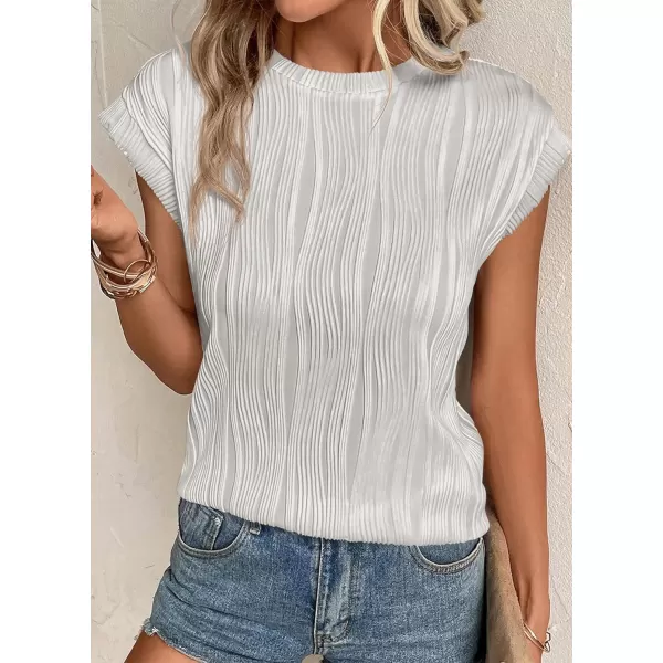 imagePRETTYGARDEN Womens Summer Going Out Tops Dressy Casual Crewneck Short Sleeve Textured Basic Cute Trendy T Shirts Tee BlouseLight Grey