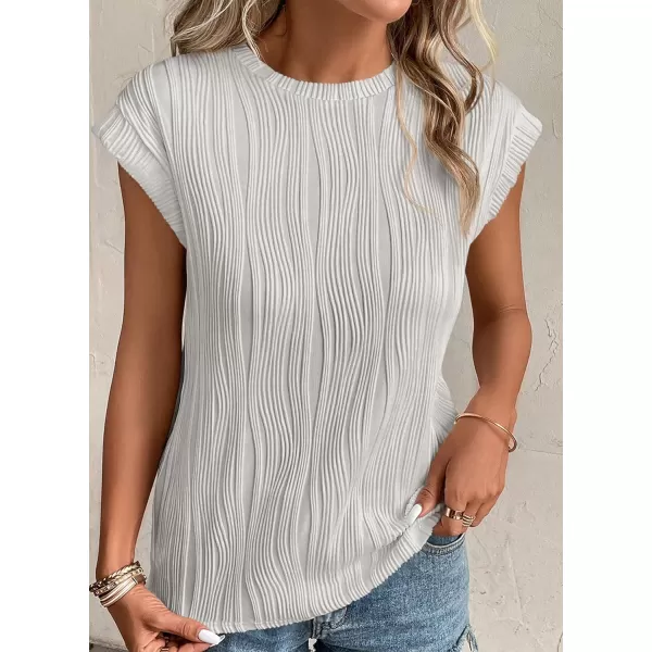 imagePRETTYGARDEN Womens Summer Going Out Tops Dressy Casual Crewneck Short Sleeve Textured Basic Cute Trendy T Shirts Tee BlouseLight Grey