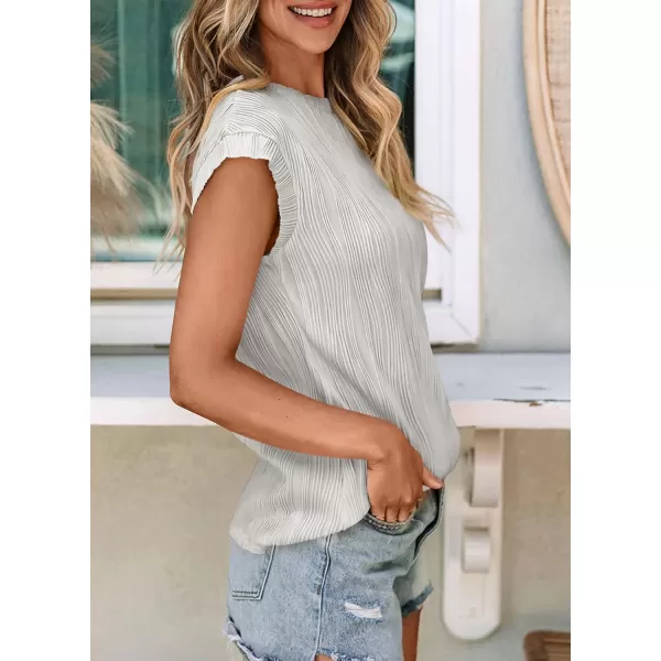 imagePRETTYGARDEN Womens Summer Going Out Tops Dressy Casual Crewneck Short Sleeve Textured Basic Cute Trendy T Shirts Tee BlouseLight Grey