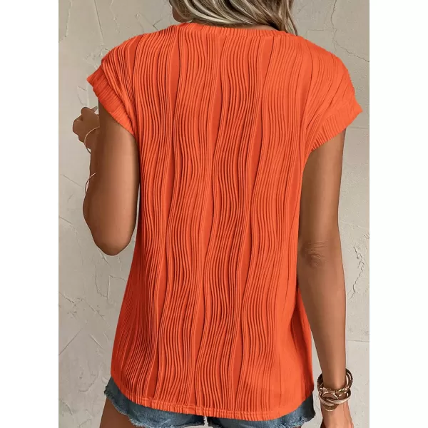 imagePRETTYGARDEN Womens Summer Going Out Tops Dressy Casual Crewneck Short Sleeve Textured Basic Cute Trendy T Shirts Tee BlouseOrange
