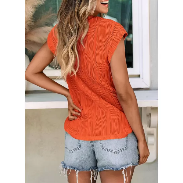 imagePRETTYGARDEN Womens Summer Going Out Tops Dressy Casual Crewneck Short Sleeve Textured Basic Cute Trendy T Shirts Tee BlouseOrange