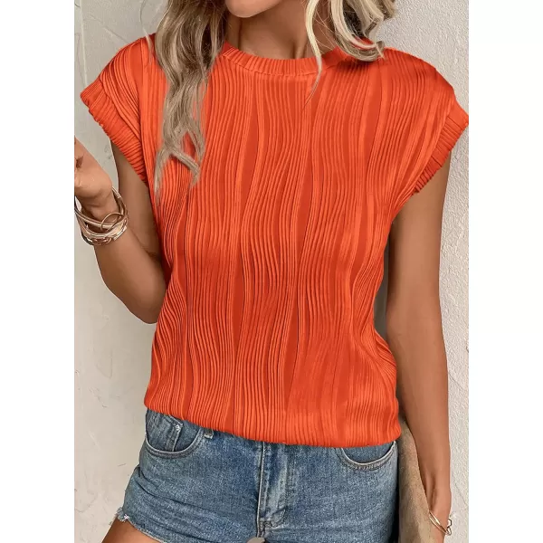 imagePRETTYGARDEN Womens Summer Going Out Tops Dressy Casual Crewneck Short Sleeve Textured Basic Cute Trendy T Shirts Tee BlouseOrange