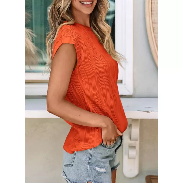 imagePRETTYGARDEN Womens Summer Going Out Tops Dressy Casual Crewneck Short Sleeve Textured Basic Cute Trendy T Shirts Tee BlouseOrange