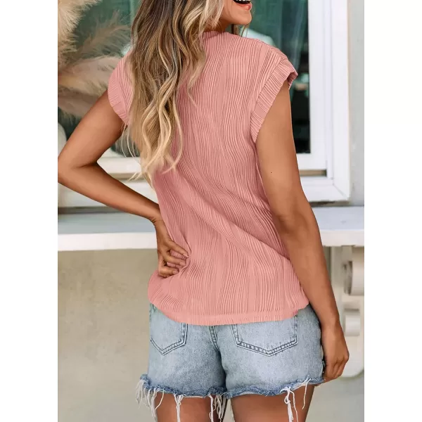 imagePRETTYGARDEN Womens Summer Going Out Tops Dressy Casual Crewneck Short Sleeve Textured Basic Cute Trendy T Shirts Tee BlousePink