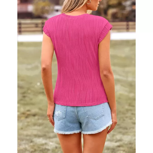 imagePRETTYGARDEN Womens Summer Going Out Tops Dressy Casual Crewneck Short Sleeve Textured Basic Cute Trendy T Shirts Tee BlouseRose Red