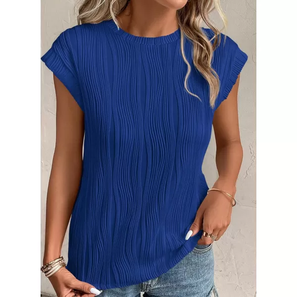 imagePRETTYGARDEN Womens Summer Going Out Tops Dressy Casual Crewneck Short Sleeve Textured Basic Cute Trendy T Shirts Tee BlouseRoyal Blue