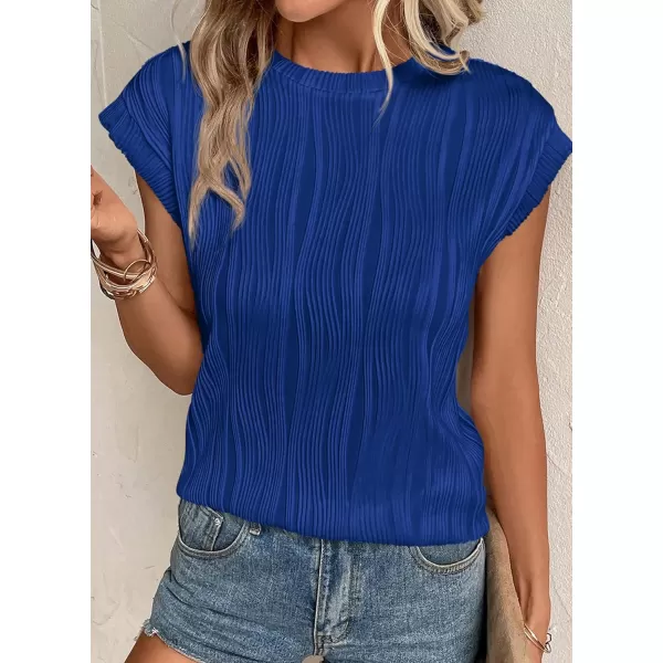 imagePRETTYGARDEN Womens Summer Going Out Tops Dressy Casual Crewneck Short Sleeve Textured Basic Cute Trendy T Shirts Tee BlouseRoyal Blue