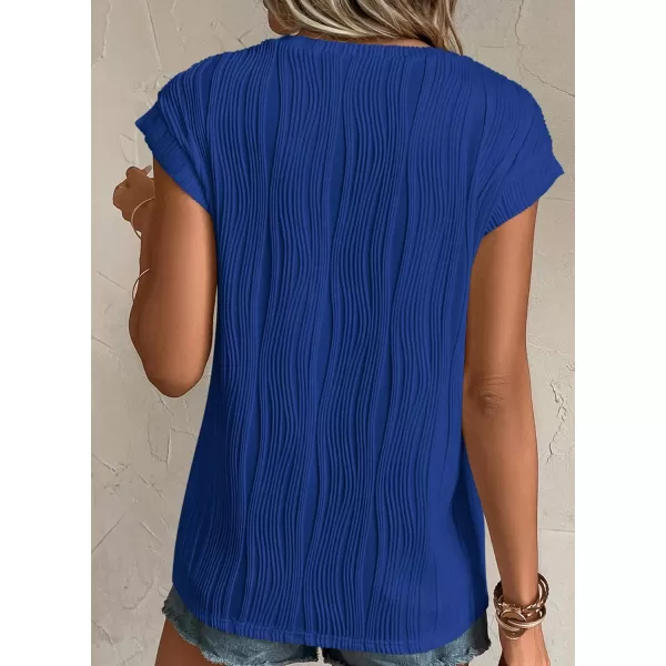imagePRETTYGARDEN Womens Summer Going Out Tops Dressy Casual Crewneck Short Sleeve Textured Basic Cute Trendy T Shirts Tee BlouseRoyal Blue