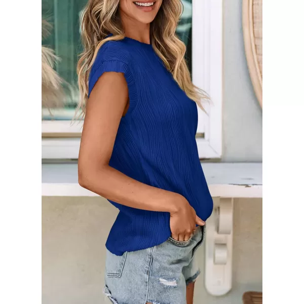 imagePRETTYGARDEN Womens Summer Going Out Tops Dressy Casual Crewneck Short Sleeve Textured Basic Cute Trendy T Shirts Tee BlouseRoyal Blue