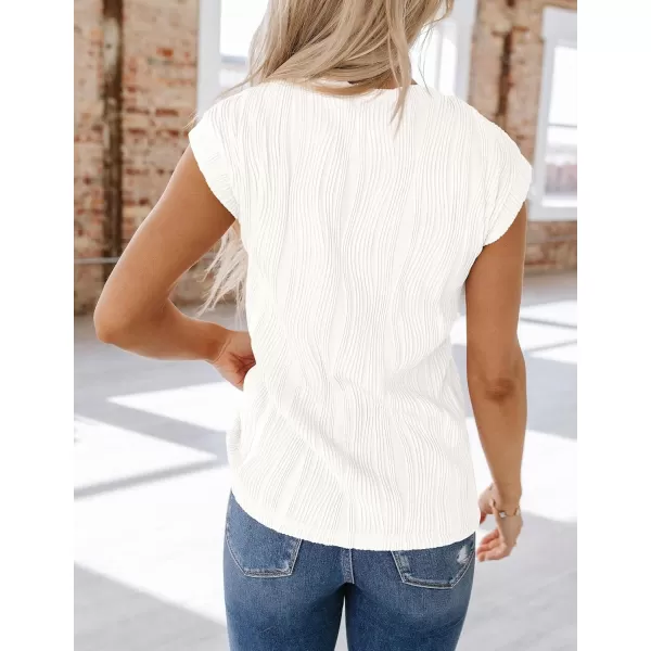 imagePRETTYGARDEN Womens Summer Going Out Tops Dressy Casual Crewneck Short Sleeve Textured Basic Cute Trendy T Shirts Tee BlouseWhite