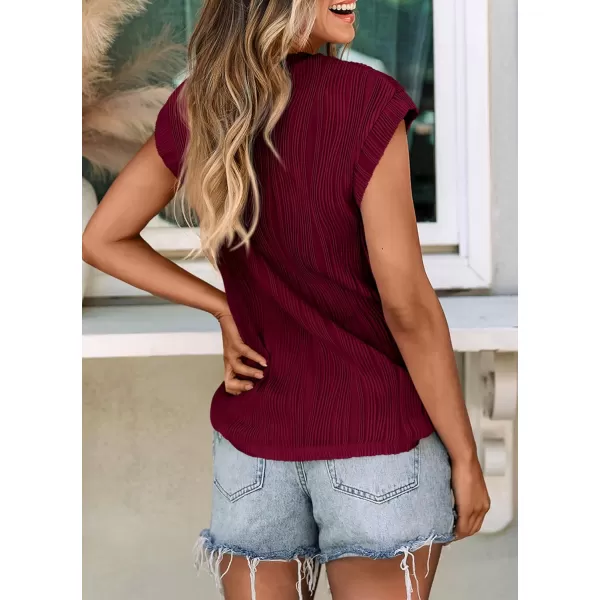 imagePRETTYGARDEN Womens Summer Going Out Tops Dressy Casual Crewneck Short Sleeve Textured Basic Cute Trendy T Shirts Tee BlouseWine Red