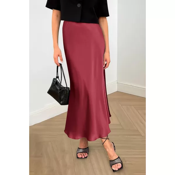 imagePRETTYGARDEN Womens Summer Midi Satin Skirt Dressy Casual High Waisted A Line Flowy Ruffle Elegant Party SkirtsBean Paste Pink