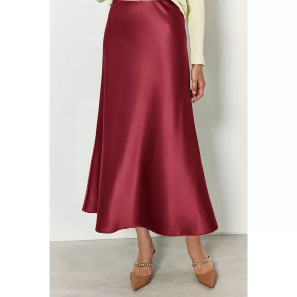 imagePRETTYGARDEN Womens Summer Midi Satin Skirt Dressy Casual High Waisted A Line Flowy Ruffle Elegant Party SkirtsBean Paste Pink