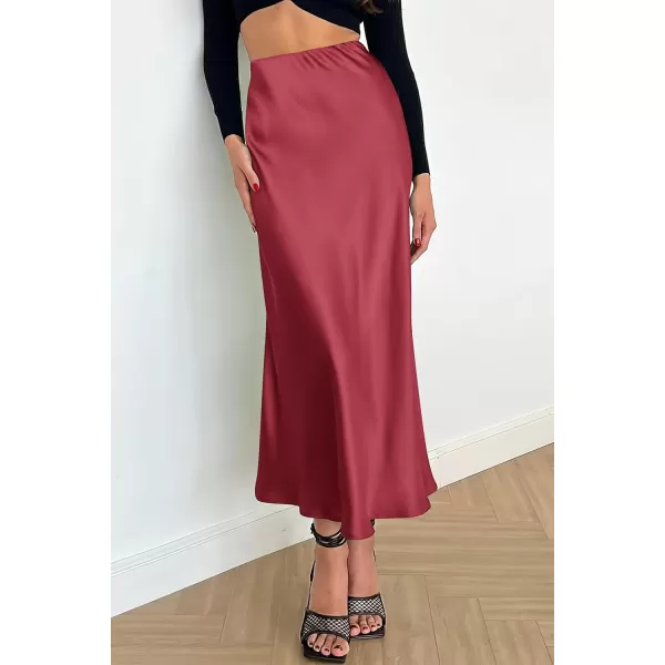 imagePRETTYGARDEN Womens Summer Midi Satin Skirt Dressy Casual High Waisted A Line Flowy Ruffle Elegant Party SkirtsBean Paste Pink