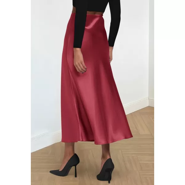 imagePRETTYGARDEN Womens Summer Midi Satin Skirt Dressy Casual High Waisted A Line Flowy Ruffle Elegant Party SkirtsBean Paste Pink