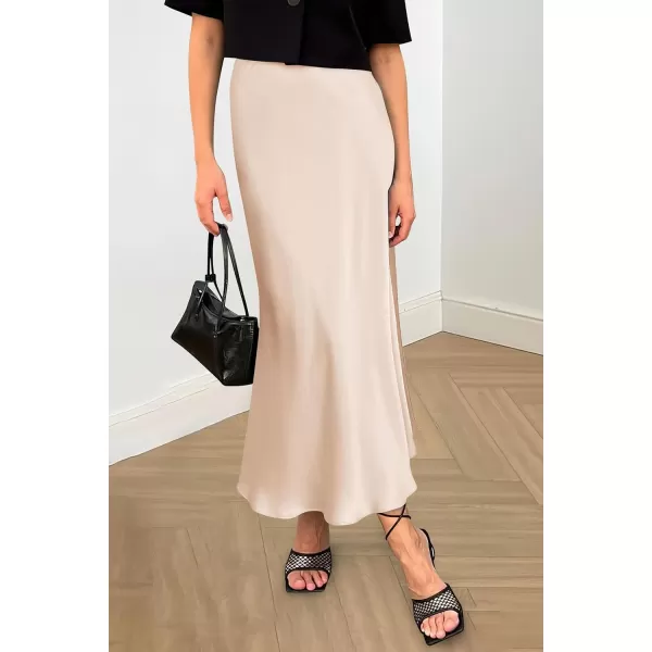 imagePRETTYGARDEN Womens Summer Midi Satin Skirt Dressy Casual High Waisted A Line Flowy Ruffle Elegant Party SkirtsBeige